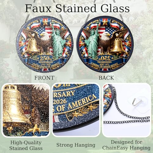 Stained Glass Window Hanging - USA Independence Suncatcher with American Flag Variation