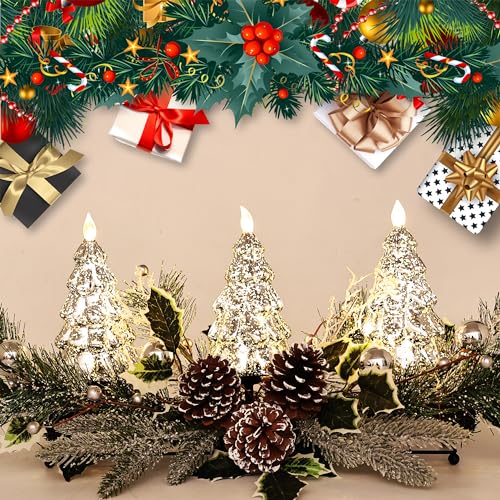 Silver Christmas Tree & Pine Cone Table Centerpiece with LED Lights - Holiday Decor