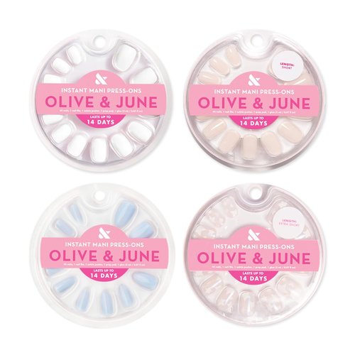 Olive & June Press-On Nail Kit - 4 Bestsellers Including HD Crisp White & Classic French | Realistic Look, Non-Damaging Glue, Up to 14 Days Wear