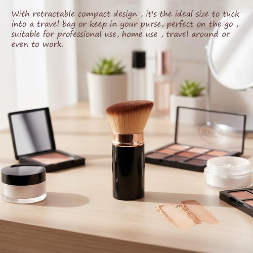 Skiennix Retractable Kabuki Brush - Portable Travel Makeup Brush for Flawless Foundation & Blush (Black)