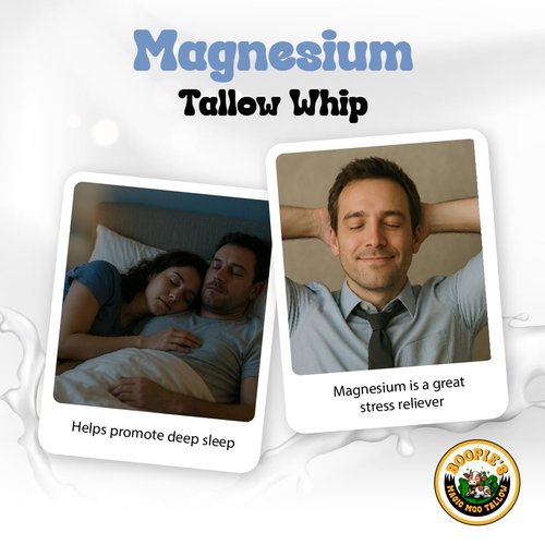 Magic Moo Magnesium Whipped Tallow Skincare for sore muscles, sleep, muscle and period cramps, stress, relaxation & more. Topical magnesium that works.