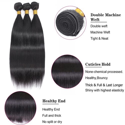 Straight Bundles Human Hair Natural Black Color 8A Unprocessed Brazilian Virgin Hair 3 Bundles 12 14 16 Inch Color #1b Bundles Human Hair Extensions