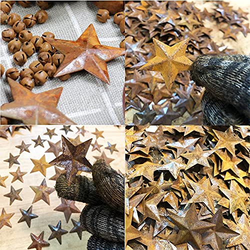 Rusty Metal Barn Stars Set - 40pcs Mini Rustic Holiday Wall Decor - Black+Pink