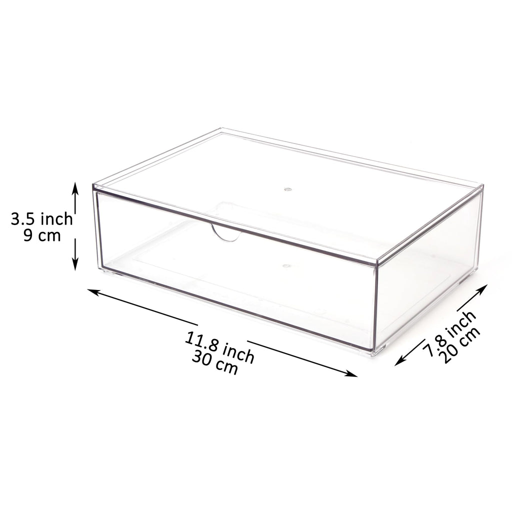 Youngever 2 Pack Large Stackable Organizer Drawers, Stackable Makeup Organizer, Stackable Makeup Storage, Clear Cosmetic Organizers, Makeup Organizer Drawers (12" x 7.5" x 3.5")