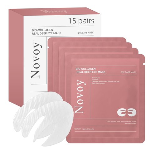 Novoy Bio-Collagen Eye Patches - 6-in-1 Retinol Overnight Treatment for Dark Circles & Puffiness | 15 Pairs, Rose