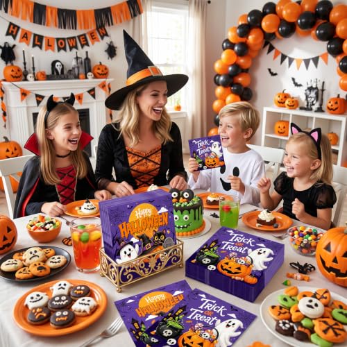 Halloween Paper Napkins 40 Pack - Trick or Treat Ghost Pumpkin Design