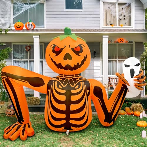 5FT Outdoor Inflatable Pumpkin Skeleton Halloween Decoration with LED Lights