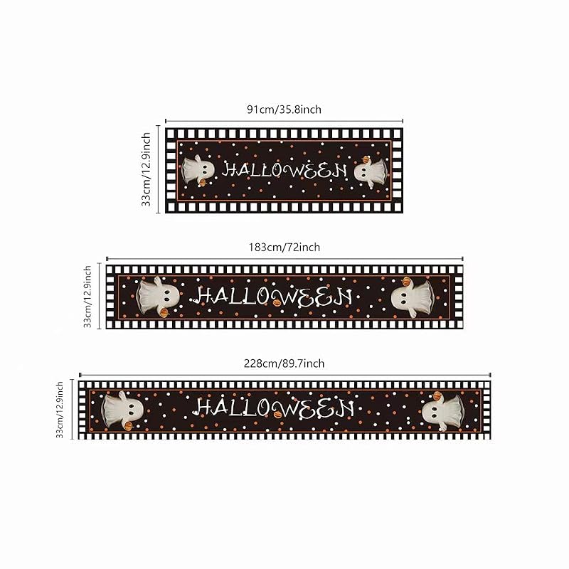 Halloween Ghost Table Runner Black Pumpkin Chessboard Pattern 13x72 Style 04