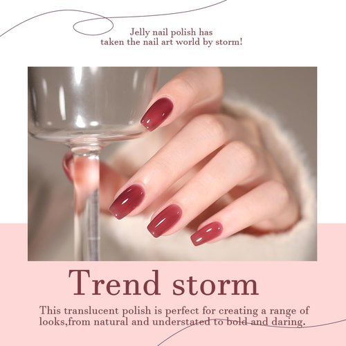 SHOYUM 24 Pcs Jelly Nude Gel Nail Polish Set, Sheer Pink Colors Gel Polish Kit with Glossy & Matte Top Coat and Base Coat for Nail Art DIY Manicure and Pedicure at Home