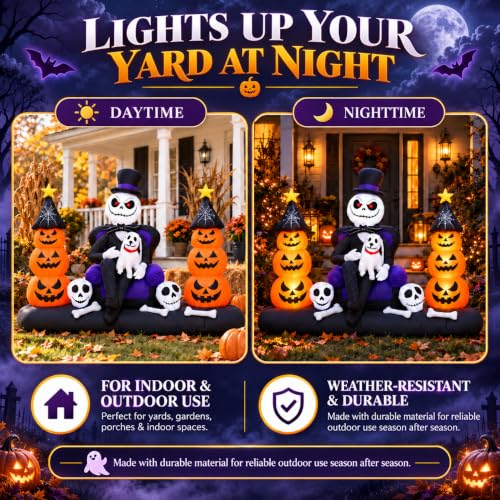 Halloween Inflatable Skeleton with Pumpkin Ghosts & LED Lights - Orange Variation