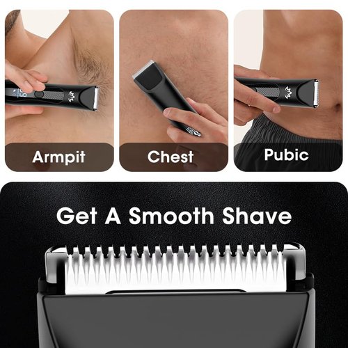 Suttik Manscape Body & Pubic Hair Trimmer for Men, Groin & Ball Trimmer Men, Electric Razor Mens Grooming Kit, Body Groomer Ball Shaver for Smooth Wet/Dry Shaving, Led Light