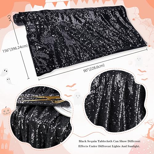 Black Sequin Rectangular Tablecloth 90x156 Inches Glitter Party Decor