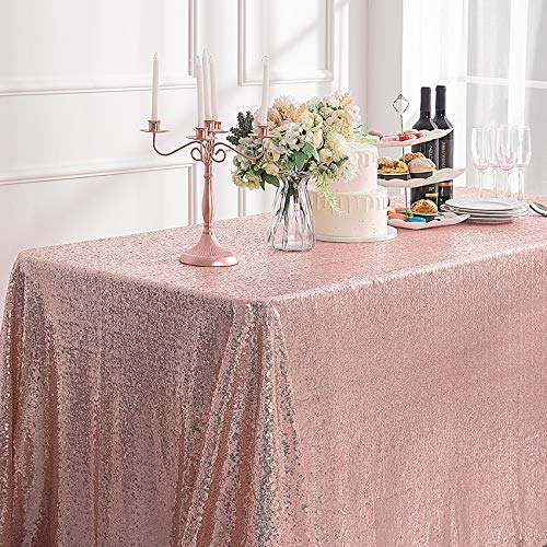 60x120 Inch Rose Gold Sequin Tablecloth - Rectangular Glitter Party Decor with Variation Rose Gold / 4.7x2.4 Inches