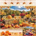 8x6FT Fall Pumpkin Backdrop Autumn Haystack Maple Leaves Photography Background