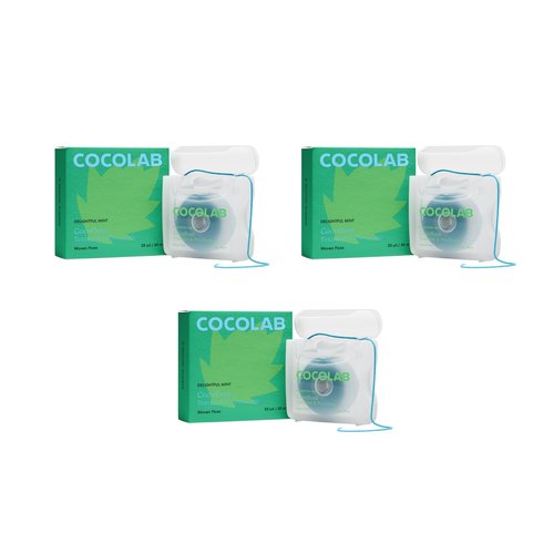 Cocofloss Woven Dental Floss, Dentist-Designed Oral Care, Mint, Waxed, Expanding, Vegan, Kid-Friendly String Floss with Coconut Oil, 3 Spools (33 yd Each)