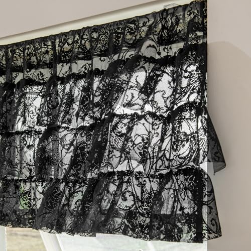 Black Lace Ruffle Valance for Window 52W x 18L - Gothic Decor Pack of 1