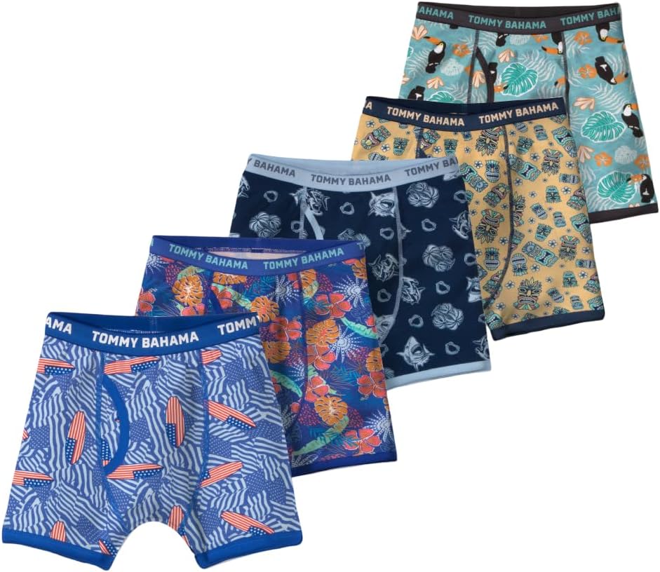Tommy Bahama Boys Cotton Boxer Briefs - Soft, Tag-Free 5-Pack Underwear for Kids and Toddlers