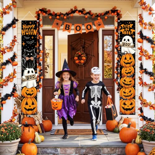 Halloween Porch Banner 2 Pack - Ghost Pumpkin Trick or Treat Front Door Decor