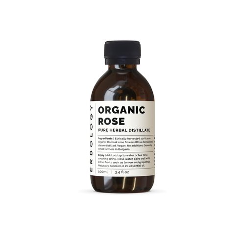 Erbology Organic Rose Water 3.4 fl oz - Distilled from Damask Rose - Premium Food Grade Hydrolate of Rose - Soothes, Hydrates and Calms - Non-GMO - Recyclable Glass Bottle