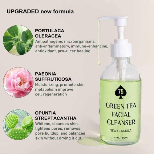 Skiennix Green Tea Face Wash - Hydrating Cleanser with Vitamins A, C, E & Kale Extract | 237ML/8 oz