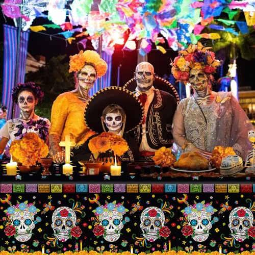 Day of The Dead Plastic Tablecloth Set - 3 Rectangular Party Covers