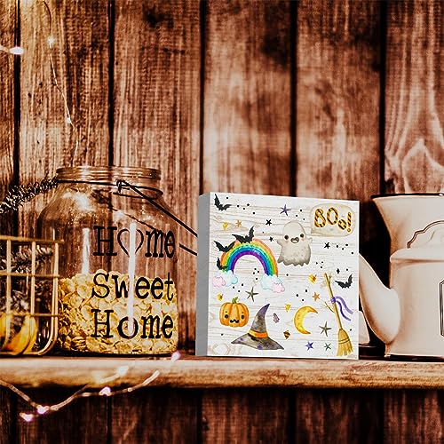 Halloween Ghost Wooden Box Sign - Rainbow Boo Fall Decor, 5x5 Inches - Halloween3-2