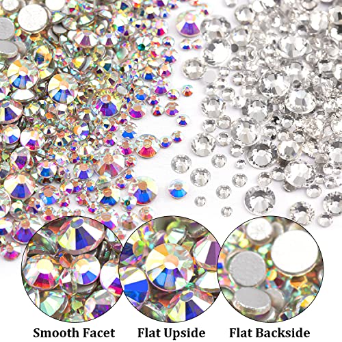Colorful Rhinestones for Nails - AB & Transparent White Gems with Pickup Tools, 4520 Pcs, Variation 03