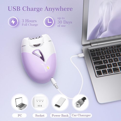 Epilator, Epilators Hair Removal for Women - 2-Speed Epilator with Massage Pad, Rechargeable LED Hair Removal Device for Face/Bikini/Arms/Legs/