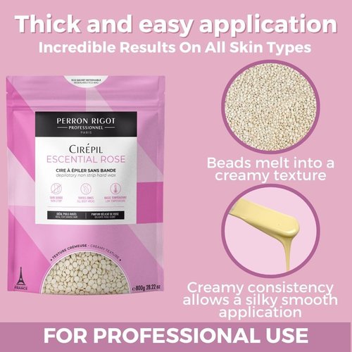 Cirepil - Escential Rose 800g / 28.22 oz Hard Wax Beads Bag - Creamy Rose Scented Wax for Face, Bikini & Body - All-Purpose Formula with Beeswax - Low Temp Refill Bag