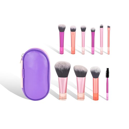 Skiennix Portable Mini Travel Makeup Brush Set - 10 Pcs Soft Synthetic Bristles for Full Face | Compact Pouch Included