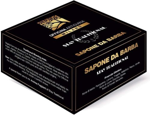 Officina Artigiana Milano Stay Traditional Shaving Soap 150ml – Luxury Italian artisan wet shaving soap with 40% antioxidant oils & shea butter – citrus fragrance – vegan skincare