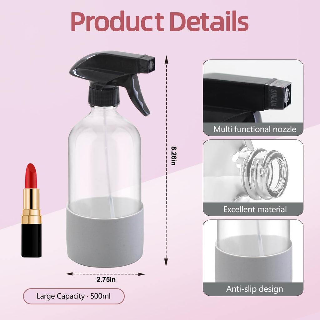 YOCASII 2PCS 500ml Glass Spray Bottles Set – Refillable spray bottles for Hair, Cleaning & DIY Solutions – Perfect for travel essentials, Home & Garden Use