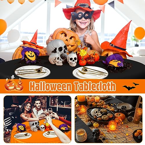 12 pcs Halloween Round Plastic Tablecloths 84 Inch - Black & Orange