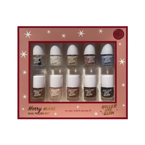 Holler And Glow Merry Mani Miniature Nail Polish Valentine's Gift, Mini Size, Limited Edition, Base Coat, Top Coat, High Shine Finish, Glossy, Long Wearing, Quick Dry, Fast Dry, Teens, 12 Piece Set