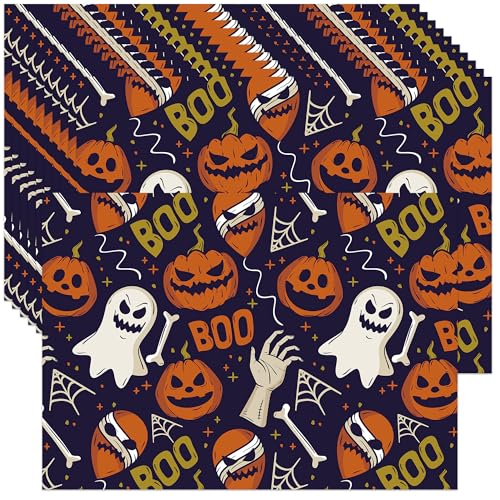 Halloween Disposable Paper Placemats - Ghost & Pumpkin Design, 50 Pack, Style 2