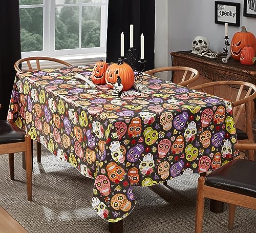Halloween Sugar Skull Vinyl Tablecloth 60 x 84 Inch Rectangular with Flannel Backing