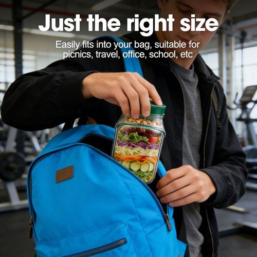 Portable Salad Jar by [Brand Name] - Leakproof Dressing Container, Removable Lid Converts to Bowl, Food Grade, Dishwasher Safe