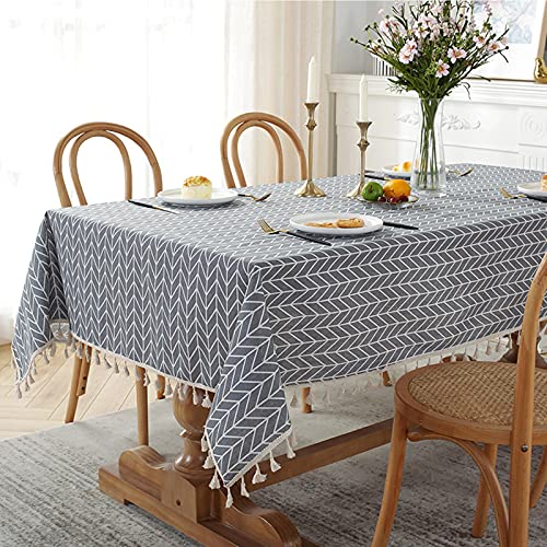 102x55 Inch Cotton Linen Tablecloth Large Rectangular Striped Wrinkle-Free Dining Cover