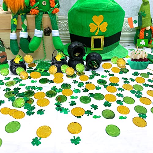 St. Patrick's Day Cauldrons Set with Gold Coins and Shamrock Confetti - Party Decorations