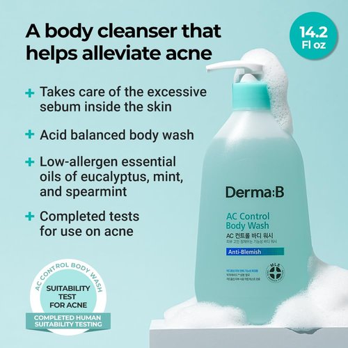 Derma B AC Control Body Wash - Anti-Blemish & Hypoallergenic Cleanser | 420ml, Soothing Shower Gel