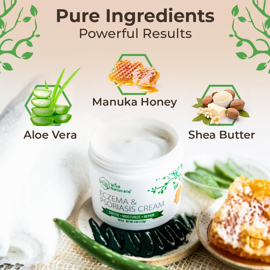 Wild Naturals Eczema & Psoriasis Cream - Soothing Relief for Dry, Itchy Skin | Moisturizing with Manuka Honey