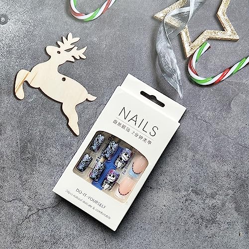 Halloween Press On Nails Medium Square with Spider Web Design - Style1, 24Pcs