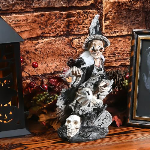 Halloween Witch Decoration - Spooky Broomstick Statue for Fall Decor - 10 Inch