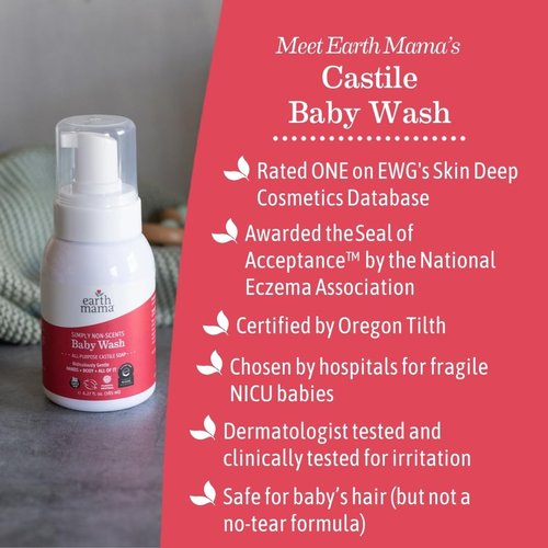 Earth Mama Simply Non-Scents Baby Wash Foaming Hand Soap Refill, All-Purpose Body Wash for Sensitive Skin, Castile Soap with Coconut Oil, Shea Butter, Calendula, & Aloe, 5.3floz 2-Pk