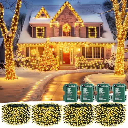 Battery Operated Christmas String Lights 4 Pack 132FT 400 LED Warm White with 8 Modes & Timer