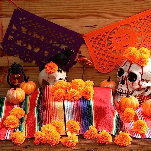 Day of the Dead Decoration Set with Faux Marigolds, Papel Picado Banners & Table Runners