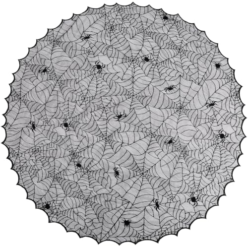 Halloween Black Lace Tablecloth 70 inch Round Spider Web Decor - Black