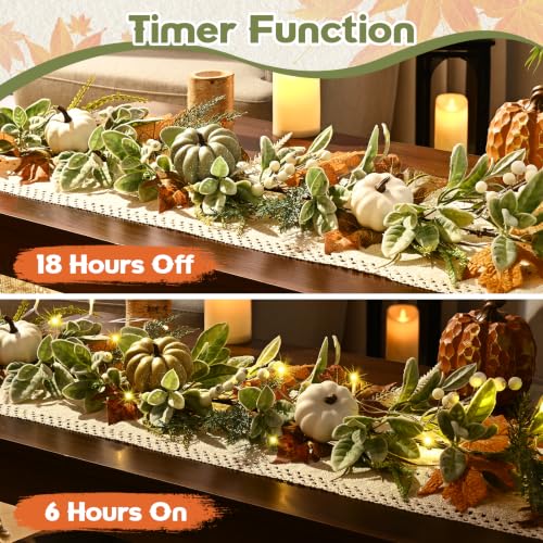 Waipfaru Fall Decor Garland with Lights - 9FT Autumn Mantle Garland, Timer Function