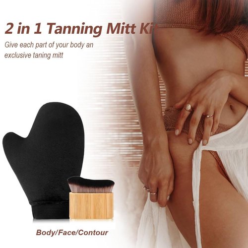 Skiennix 2-in-1 Tanning Mitts - Self Tanner Applicator & Brush Kit for Face & Body | Perfect for Lotion & Spray Tan