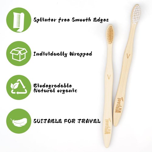 Tooth HaHa Bamboo Toothbrushes for Adults, BPA-Free Soft Tapered Bristles, Eco-Friendly Natural Organic Wooden Toothbrush, 10-Count Toothbrushes Travel Set